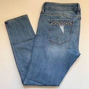 Express Studded & Distressed Cropped Skinny Jeans